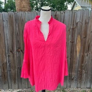 Chico's Pink Relaxed Tunic with Mandarin Collar